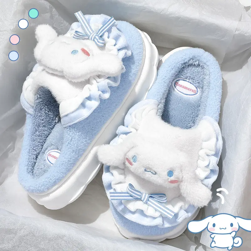 Sanrio plush cotton slippers women's winter warm indoor cotton slippers men's non-slip thick bottom shit feeling cotton slippers wholesale - Image 10