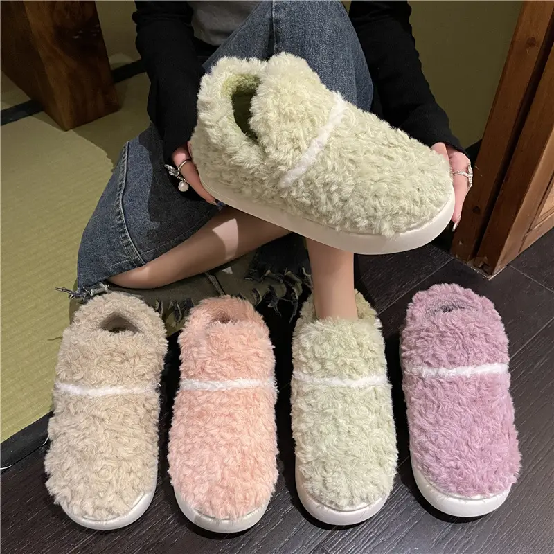 Plush Shoes with Full Heel and Cotton Sole, Indoor and Outdoor Wear, Household Women's Slippers, Wholesale Cotton Slippers, Home Leisure - Image 5