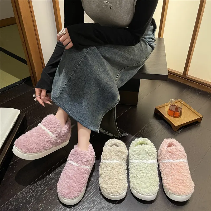 Plush Shoes with Full Heel and Cotton Sole, Indoor and Outdoor Wear, Household Women's Slippers, Wholesale Cotton Slippers, Home Leisure - Image 7