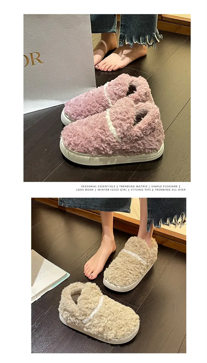 Plush Shoes with Full Heel and Cotton Sole, Indoor and Outdoor Wear, Household Women's Slippers, Wholesale Cotton Slippers, Home Leisure — feature 15