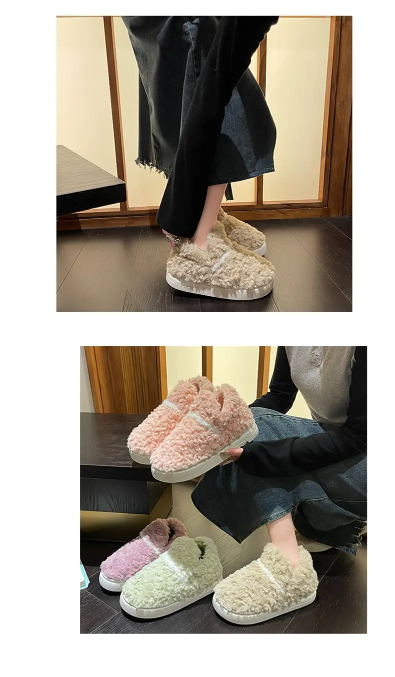 Plush Shoes with Full Heel and Cotton Sole, Indoor and Outdoor Wear, Household Women's Slippers, Wholesale Cotton Slippers, Home Leisure — feature 16