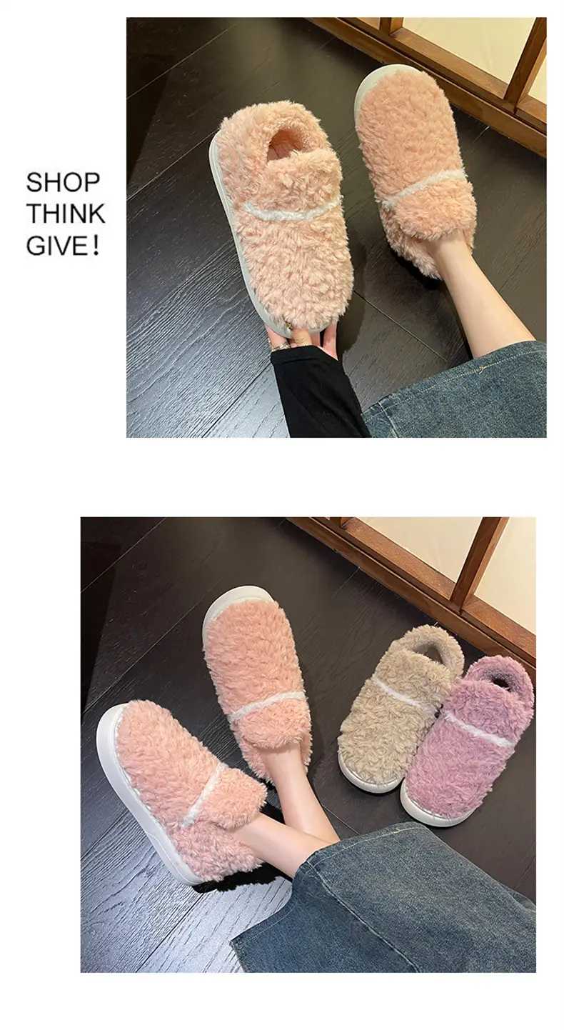 Plush Shoes with Full Heel and Cotton Sole, Indoor and Outdoor Wear, Household Women's Slippers, Wholesale Cotton Slippers, Home Leisure — feature 17