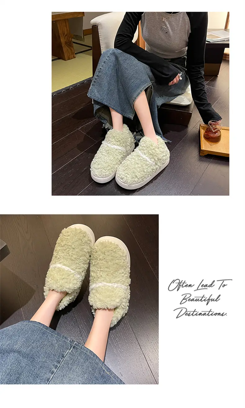Plush Shoes with Full Heel and Cotton Sole, Indoor and Outdoor Wear, Household Women's Slippers, Wholesale Cotton Slippers, Home Leisure — feature 19