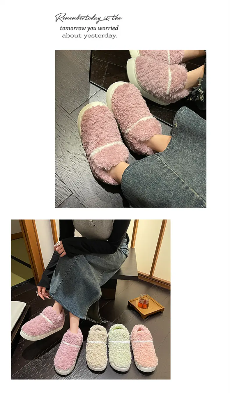 Plush Shoes with Full Heel and Cotton Sole, Indoor and Outdoor Wear, Household Women's Slippers, Wholesale Cotton Slippers, Home Leisure — feature 21