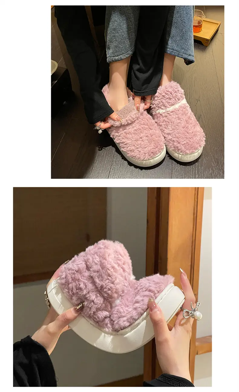 Plush Shoes with Full Heel and Cotton Sole, Indoor and Outdoor Wear, Household Women's Slippers, Wholesale Cotton Slippers, Home Leisure — feature 22