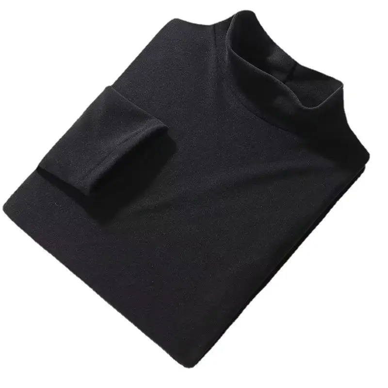 Men Velvet Half Turtleneck Warm T-Shirt Black Brown