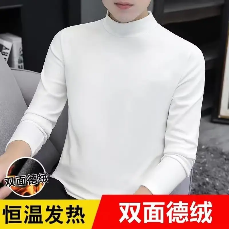 Men Velvet Half Turtleneck Warm T-Shirt Black Brown
