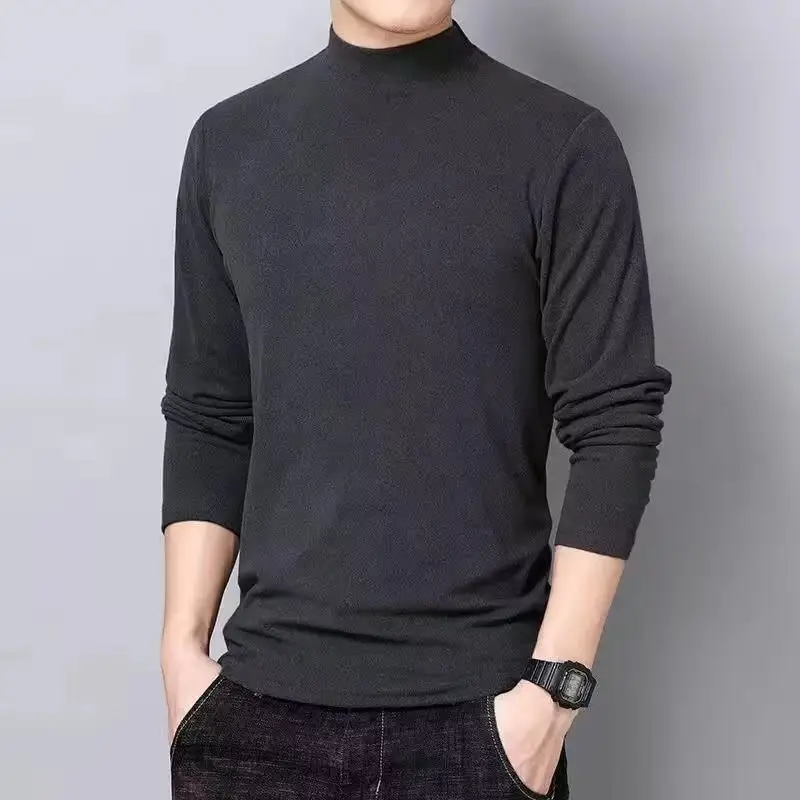 Men Velvet Half Turtleneck Warm T-Shirt Black Brown