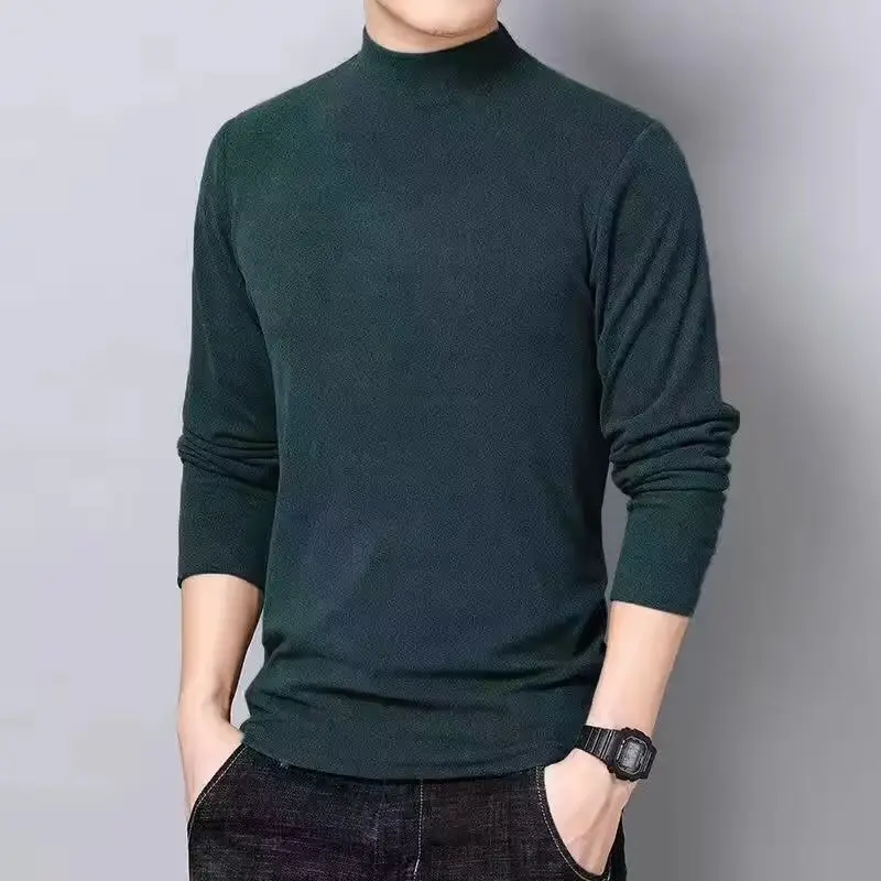 Men Velvet Half Turtleneck Warm T-Shirt Black Brown