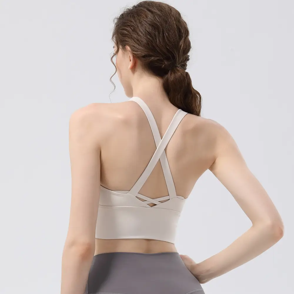New sports yoga underwear high strength running fitness shockproof bra vest solid cup cross beauty back women
