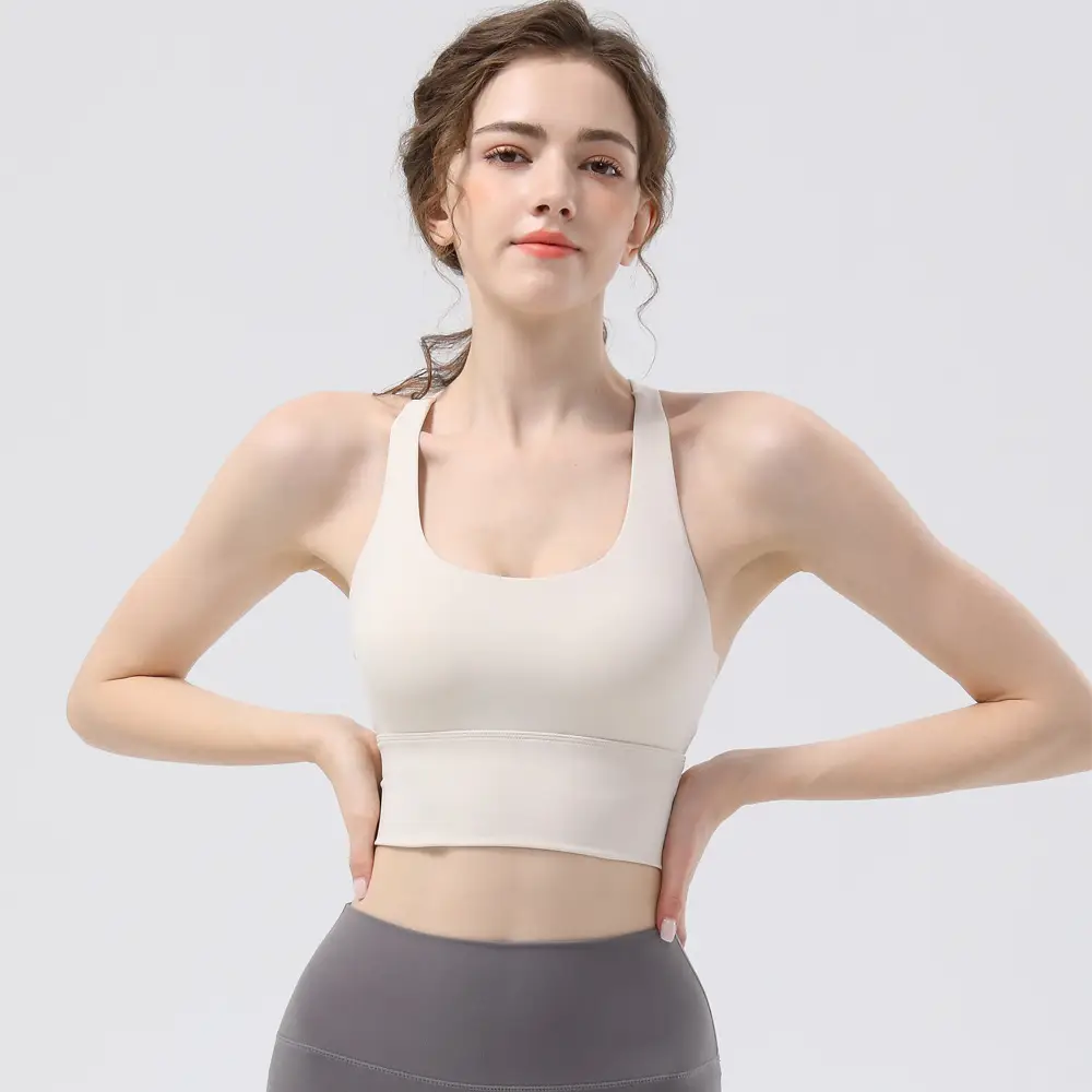 New sports yoga underwear high strength running fitness shockproof bra vest solid cup cross beauty back women