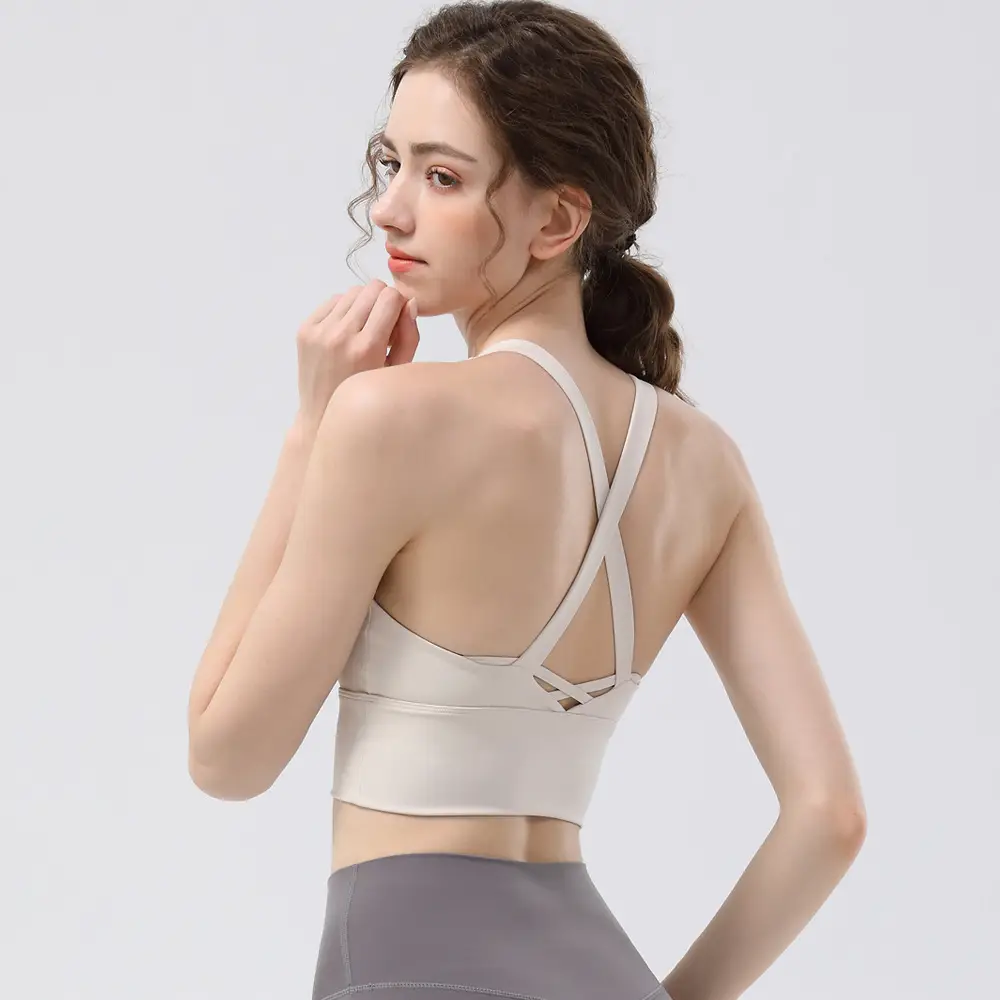 New sports yoga underwear high strength running fitness shockproof bra vest solid cup cross beauty back women