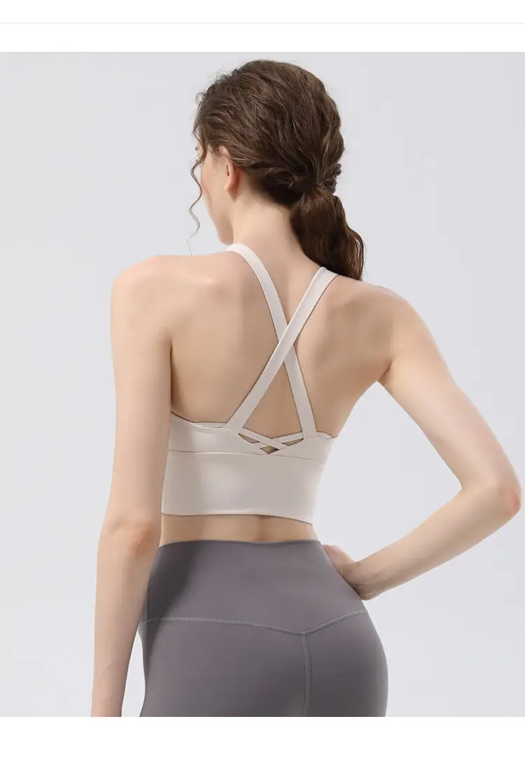 New sports yoga underwear high strength running fitness shockproof bra vest solid cup cross beauty back women — feature 17
