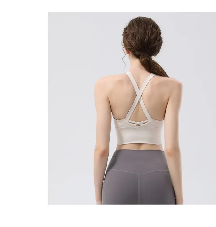 New sports yoga underwear high strength running fitness shockproof bra vest solid cup cross beauty back women — feature 19