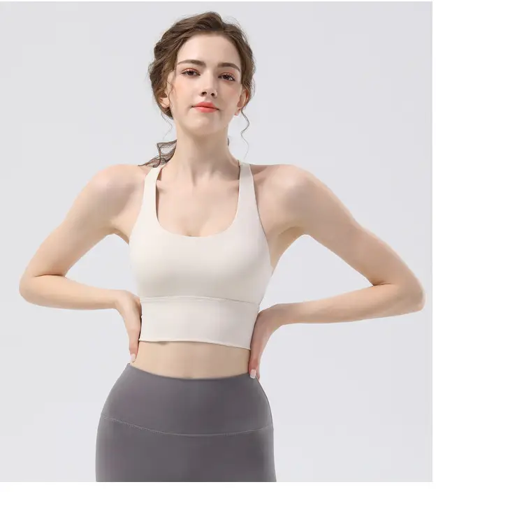 New sports yoga underwear high strength running fitness shockproof bra vest solid cup cross beauty back women — feature 6