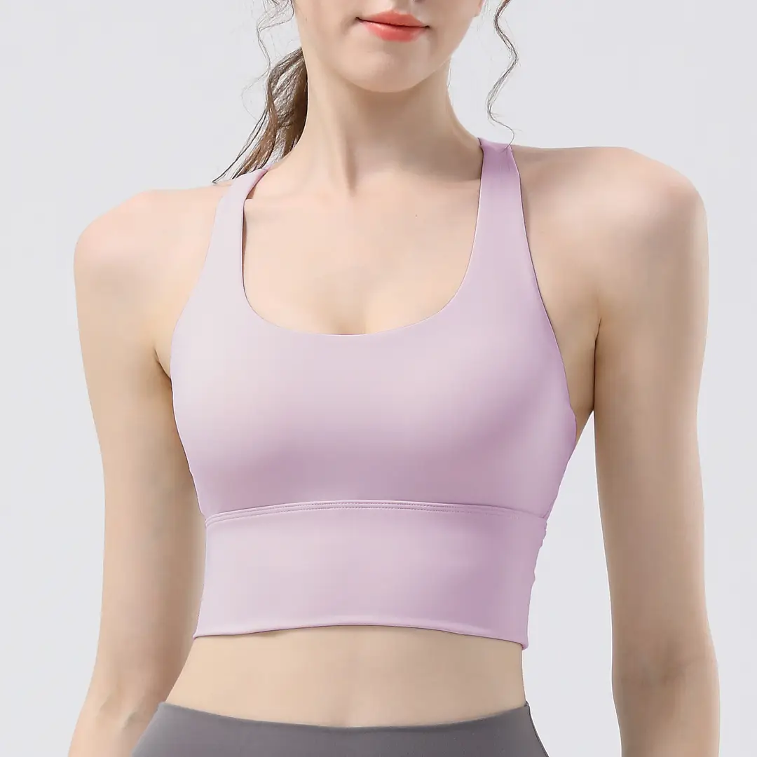New sports yoga underwear high strength running fitness shockproof bra vest solid cup cross beauty back women