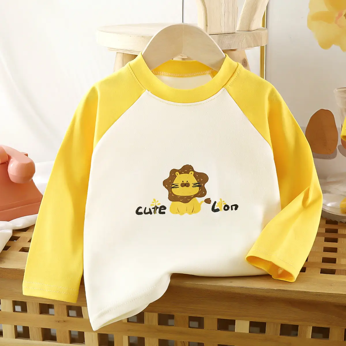 Autumn Long Sleeve T-Shirt Yellow White Kids Cotton