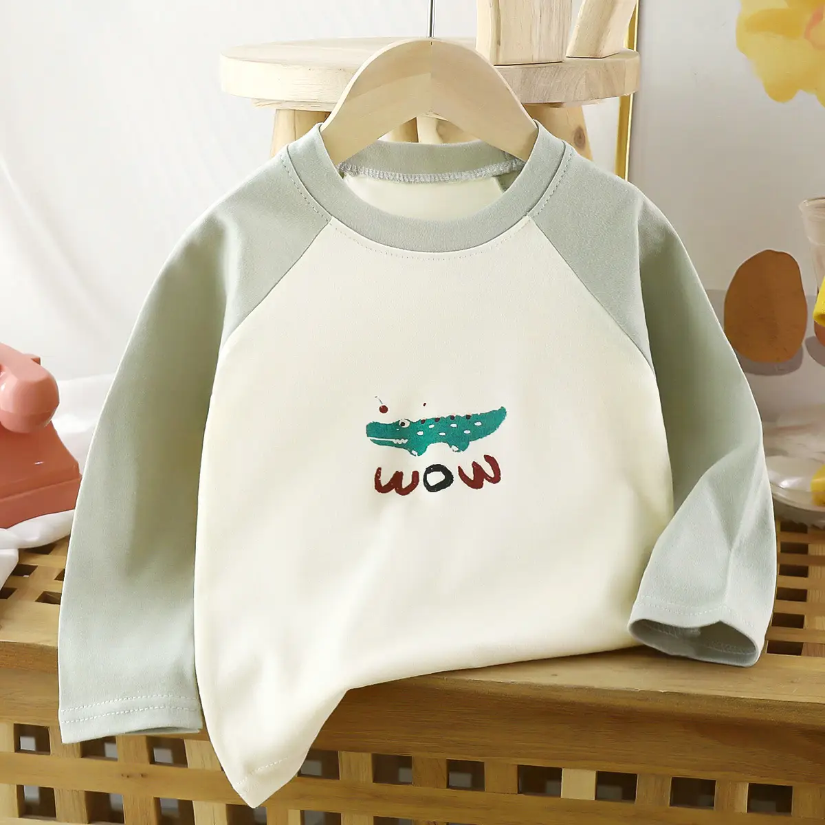 Autumn Long Sleeve T-Shirt Yellow White Kids Cotton