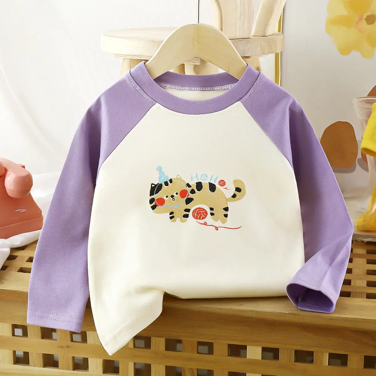 Autumn Long Sleeve T-Shirt Yellow White Kids Cotton