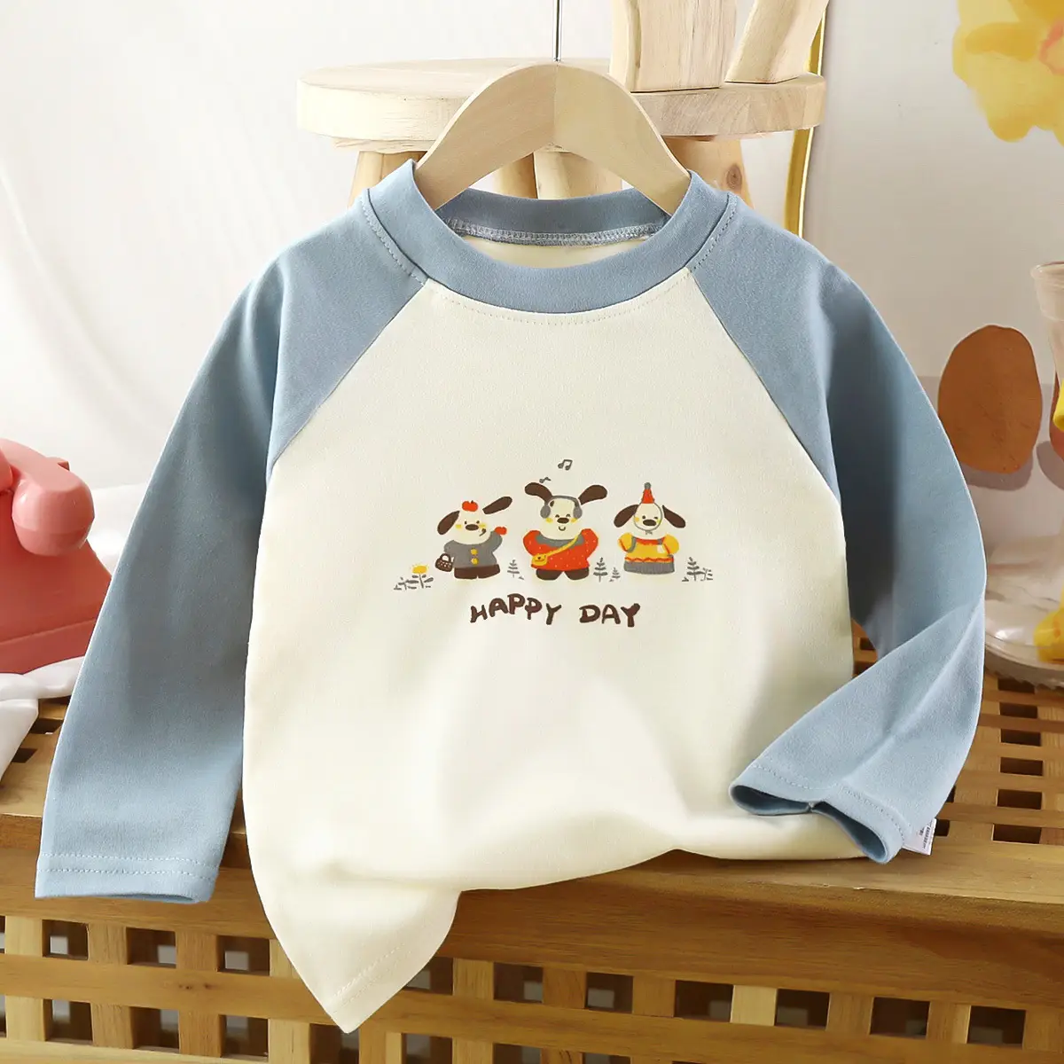 Autumn Long Sleeve T-Shirt Yellow White Kids Cotton