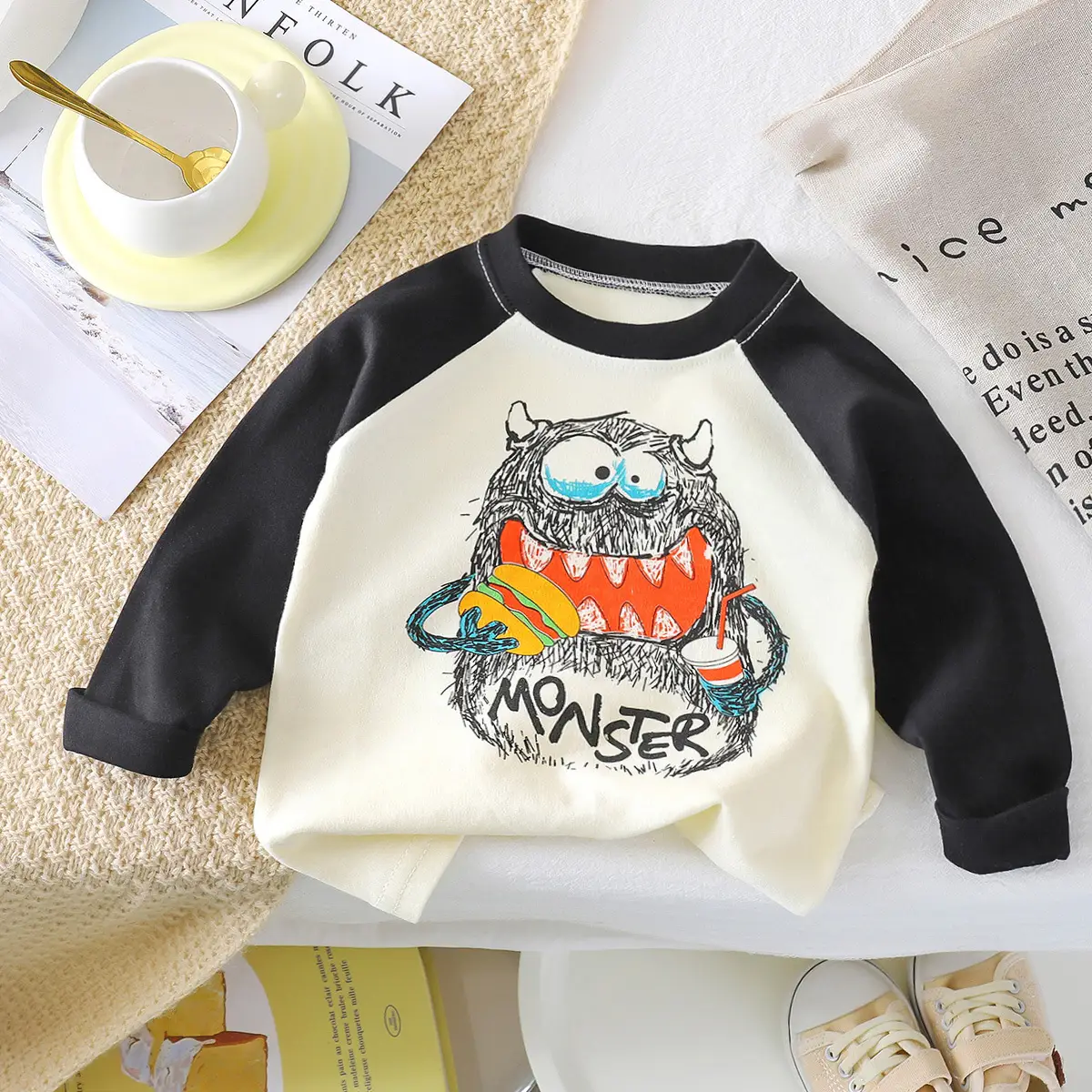 Autumn Long Sleeve T-Shirt Yellow White Kids Cotton