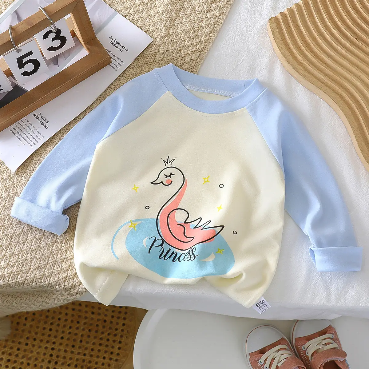 Autumn Long Sleeve T-Shirt Yellow White Kids Cotton