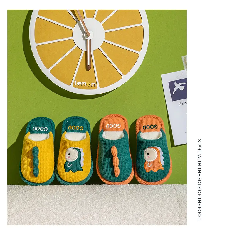 Children's cotton slippers winter girls' home indoor cute closed toe cotton slippers boys' non-slip warm parent-child baby — feature 13