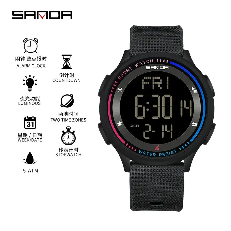 Sanda Luminous Waterproof Youth Watch Orange - Image 2