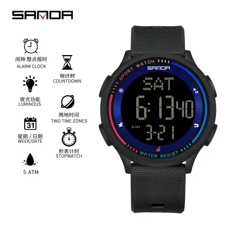 Sanda Luminous Waterproof Youth Watch Orange - Image 3