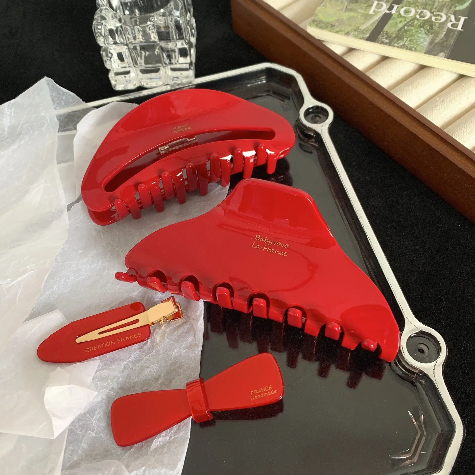Red Series Glossy Hair Clips for Women