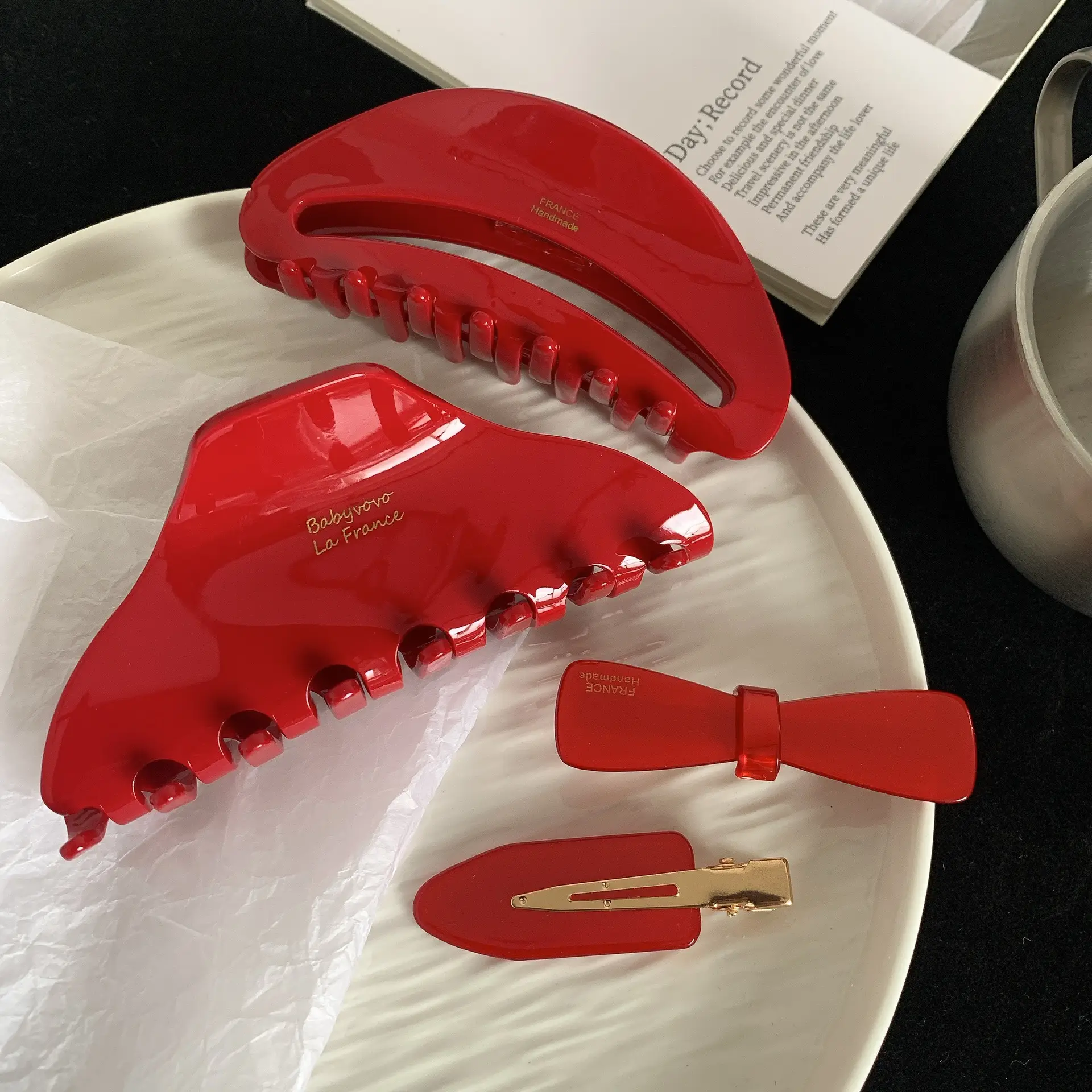 Red Series Glossy Hair Clips for Women