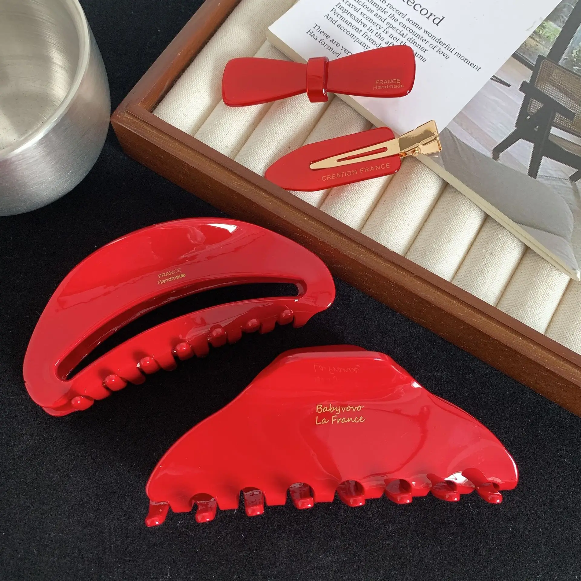 Red Series Glossy Hair Clips for Women