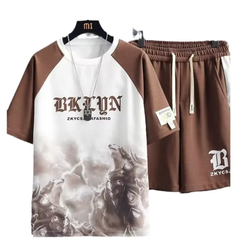 Men's Waffle Print Ice Silk Shorts Set Green White
