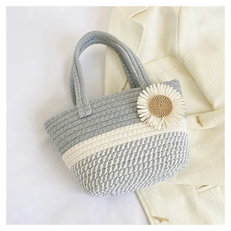 Women's Straw Bow Shoulder Bag Gray White — feature 27