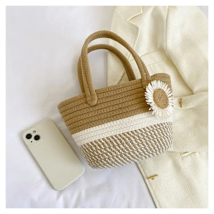 Women's Straw Bow Shoulder Bag Gray White — feature 29