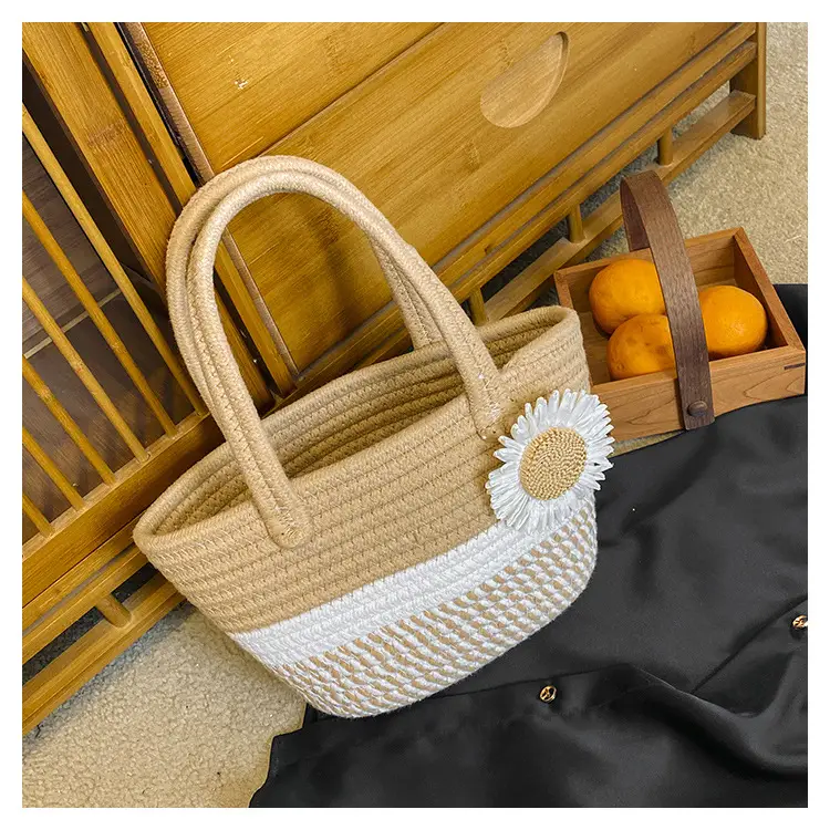 Women's Straw Bow Shoulder Bag Gray White — feature 34