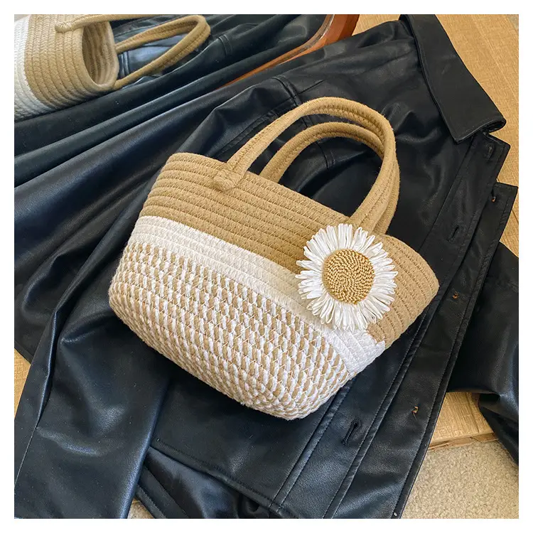 Women's Straw Bow Shoulder Bag Gray White — feature 36