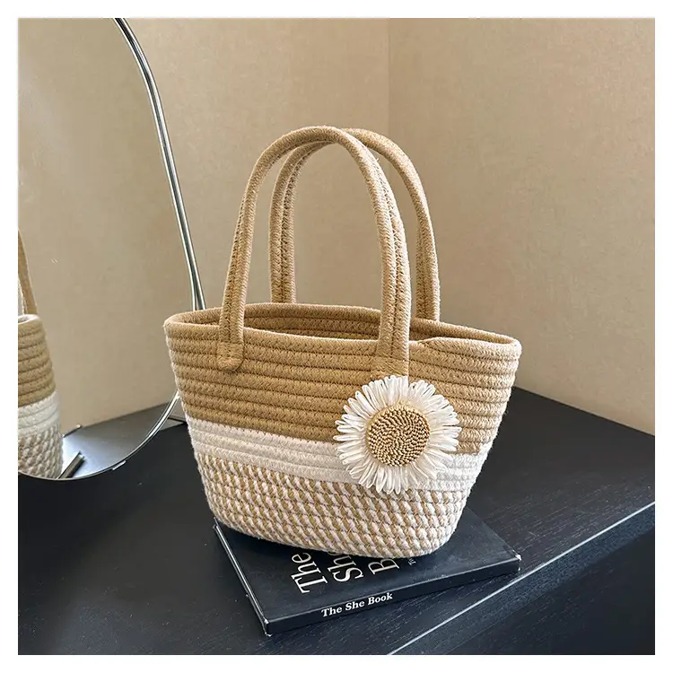 Women's Straw Bow Shoulder Bag Gray White — feature 41