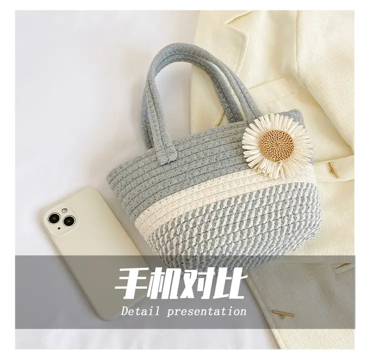 Women's Straw Bow Shoulder Bag Gray White — feature 45