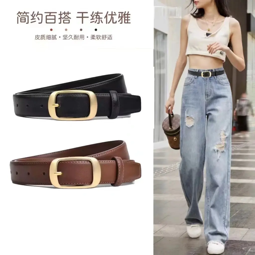 Women's White Leather Belt with Pin Buckle - Image 5