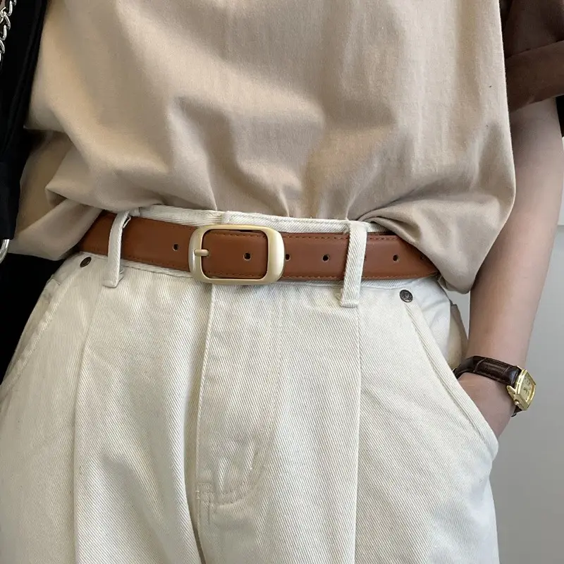 Women's White Leather Belt with Pin Buckle - Image 6
