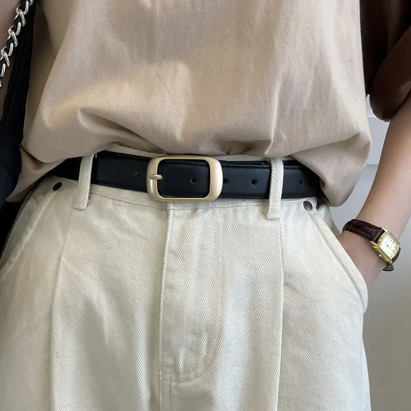 Women's White Leather Belt with Pin Buckle - Image 7