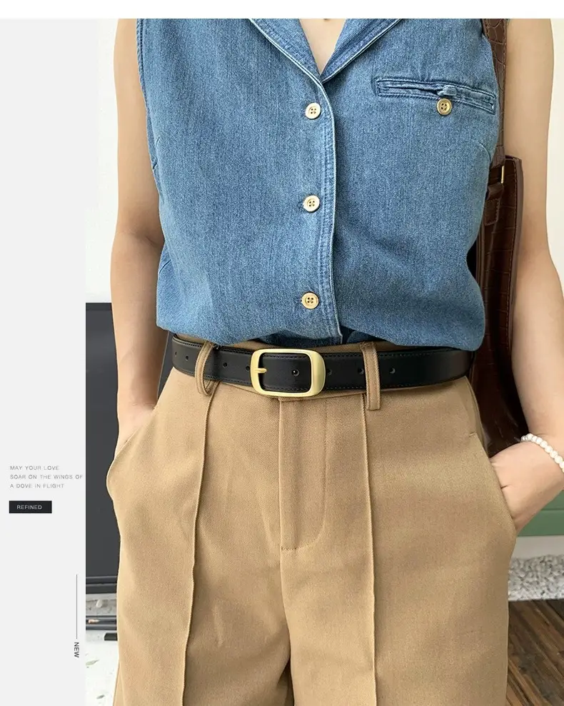 Women's White Leather Belt with Pin Buckle — feature 3