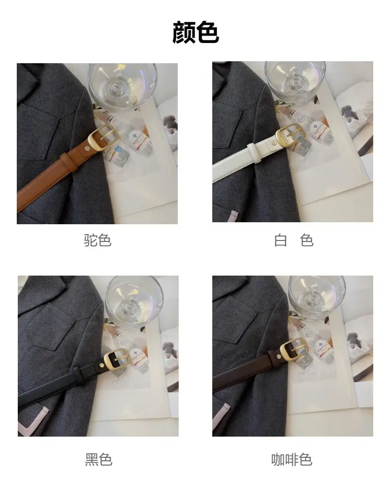 Women's White Leather Belt with Pin Buckle — feature 5