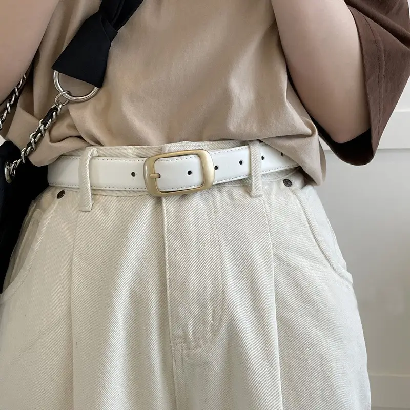Women's White Leather Belt with Pin Buckle - Image 2