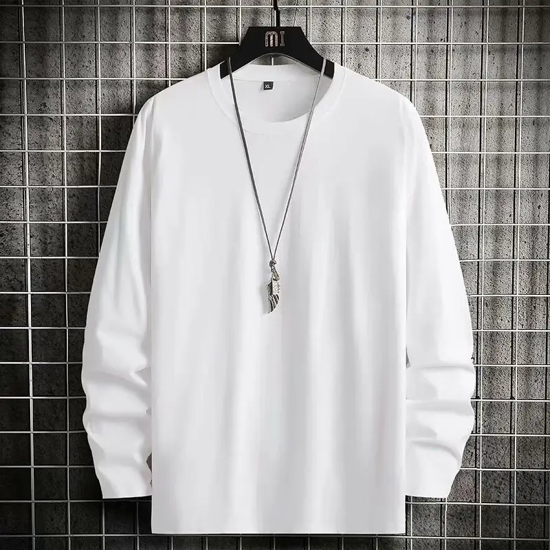 Men Red Long Sleeve Cotton T-Shirt Round Neck 2020 - Image 10