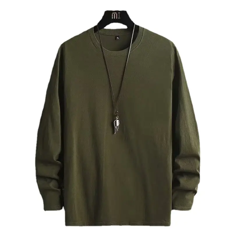 Men Red Long Sleeve Cotton T-Shirt Round Neck 2020 - Image 13