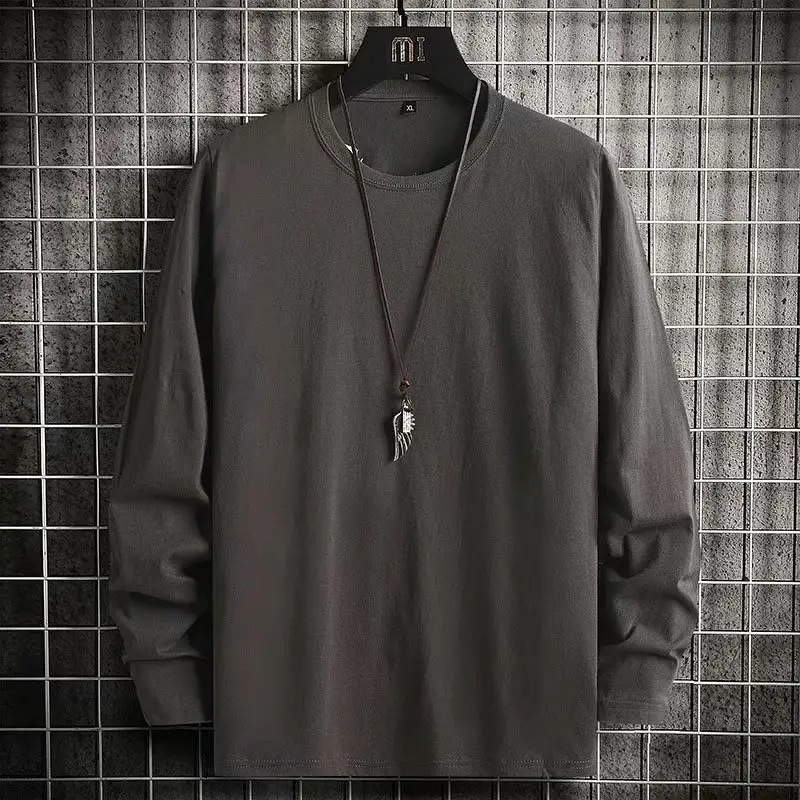 Men Red Long Sleeve Cotton T-Shirt Round Neck 2020 - Image 3