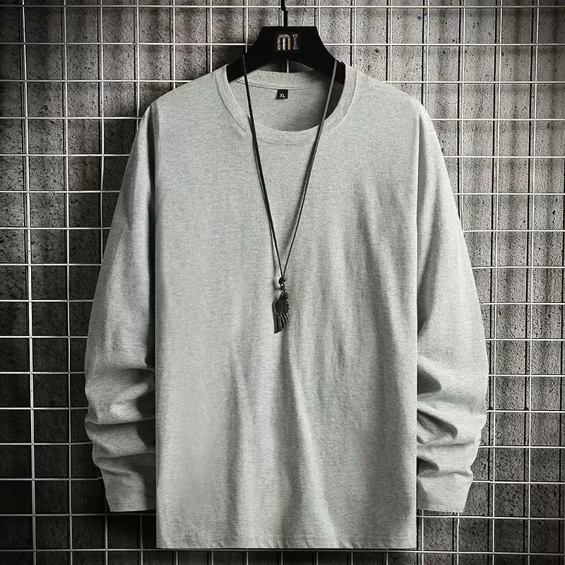 Men Red Long Sleeve Cotton T-Shirt Round Neck 2020 - Image 4