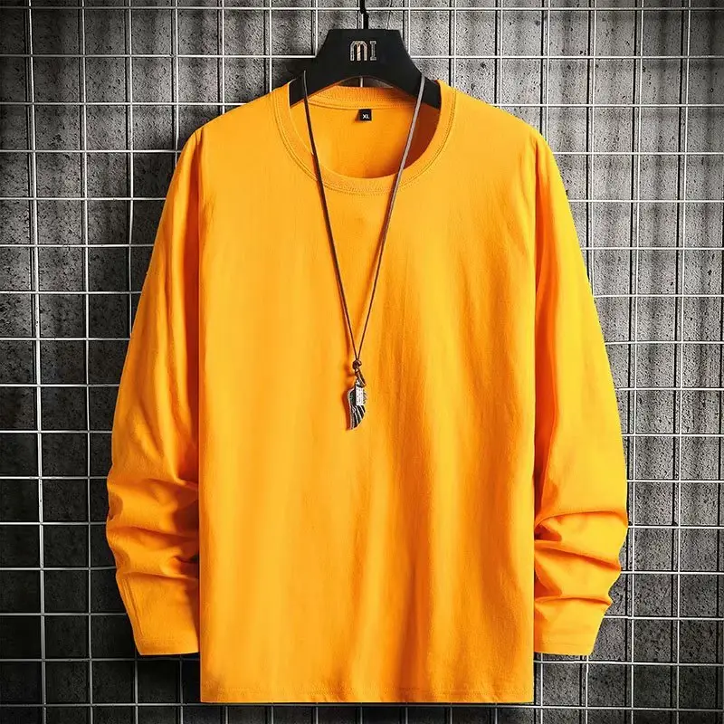 Men Red Long Sleeve Cotton T-Shirt Round Neck 2020 - Image 6